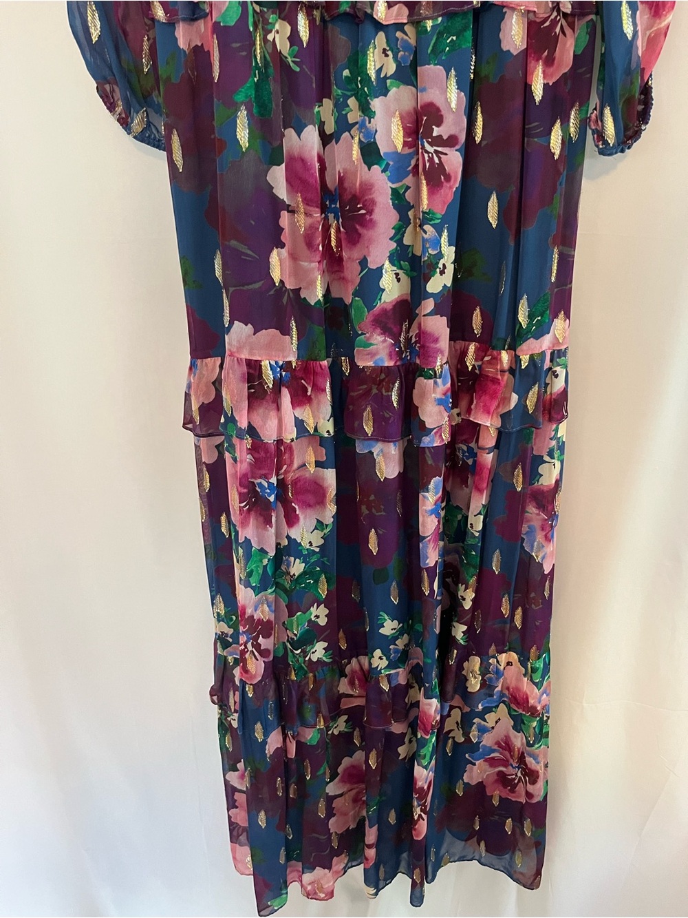Shoshanna midnight floral lurex trim long sleeve maxi dress NWT SZ 6 formal - Picture 8 of 10